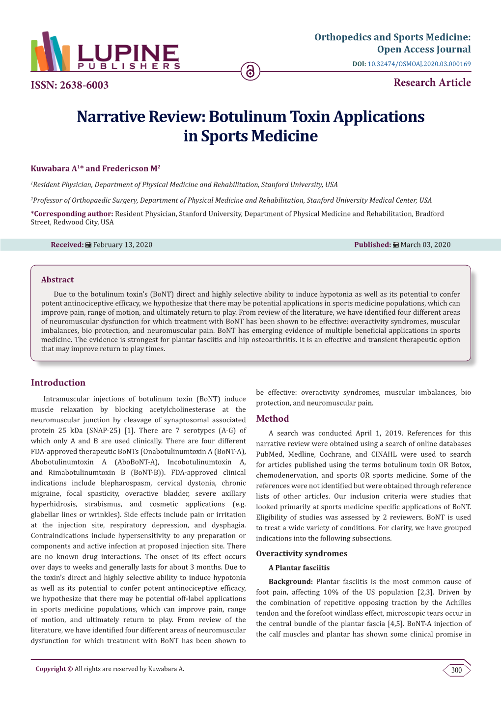 Botulinum Toxin Applications in Sports Medicine