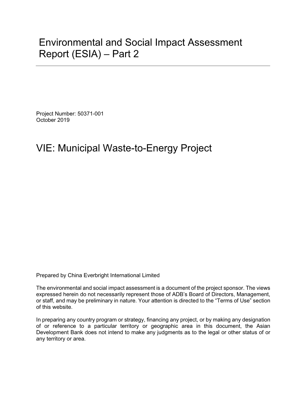 50371-001: Municipal Waste to Energy Project