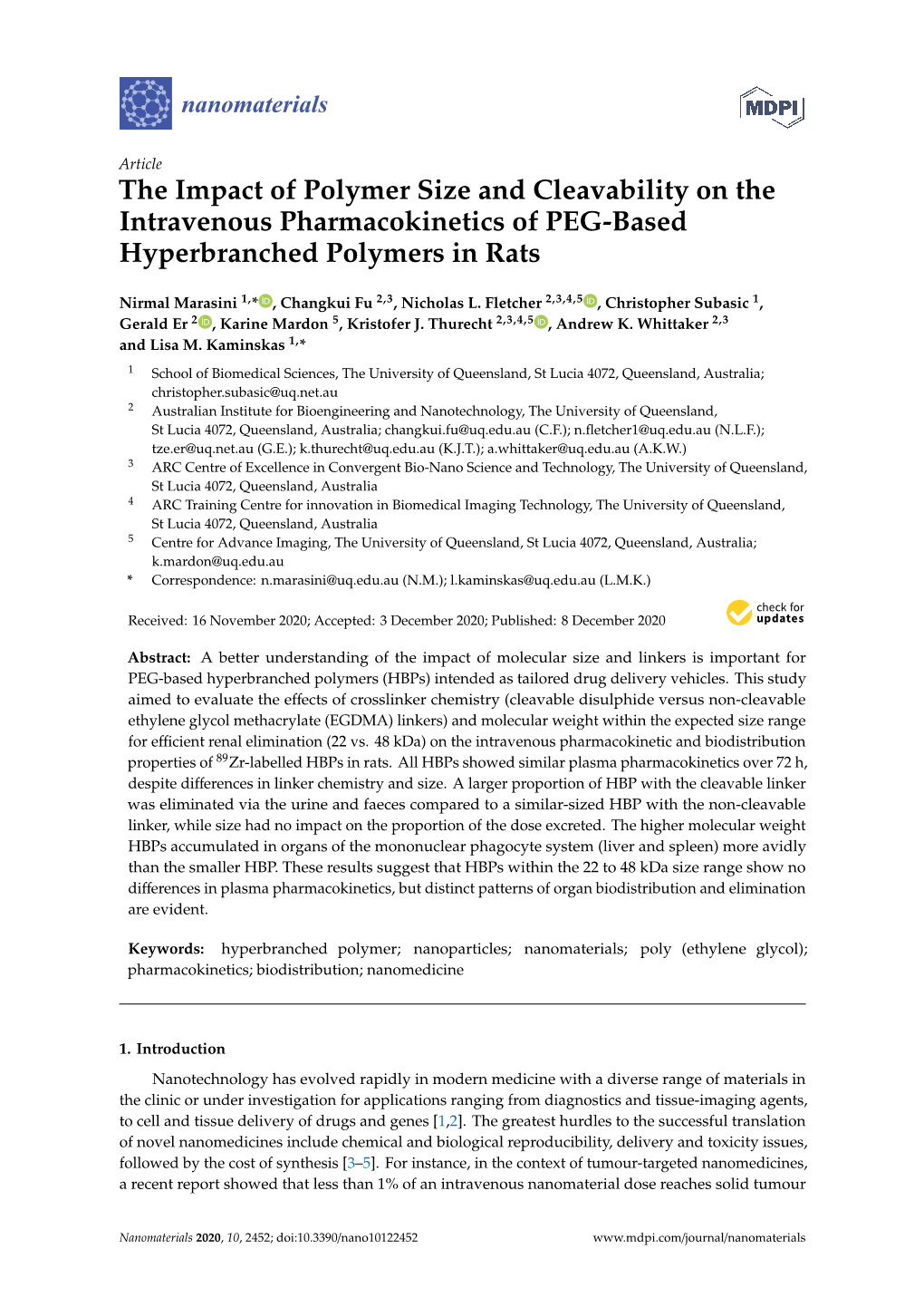 The Impact of Polymer Size and Cleavability on the Intravenous Pharmacokinetics of PEG-Based Hyperbranched Polymers in Rats