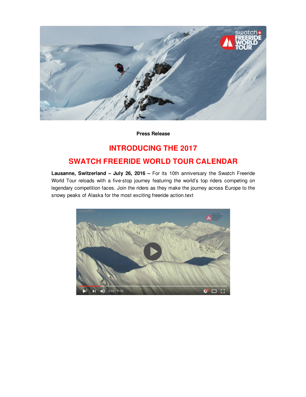 Freeride World Tour 2017 Calendar Unveiled !