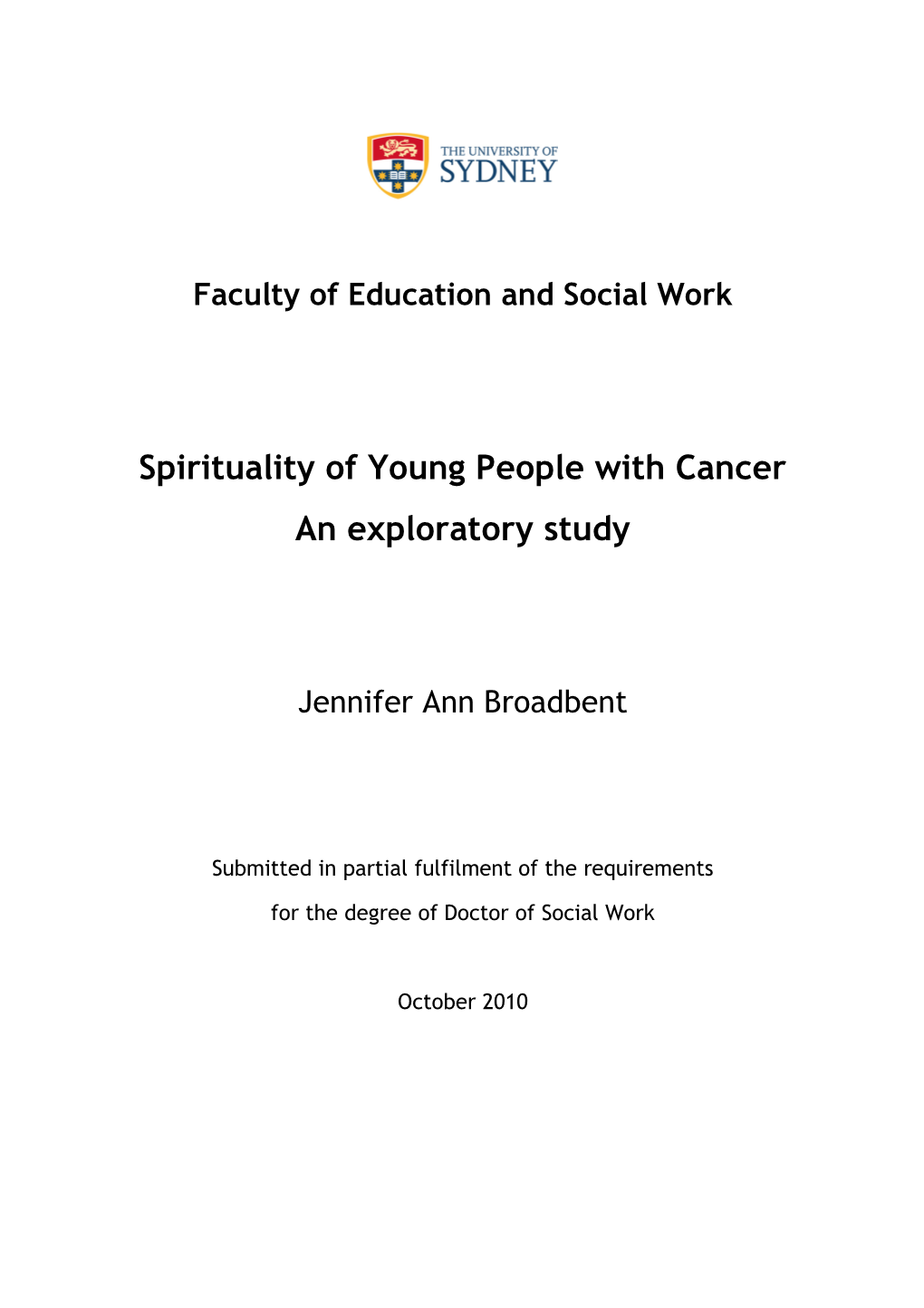 Spirituality of Young People with Cancer an Exploratory Study
