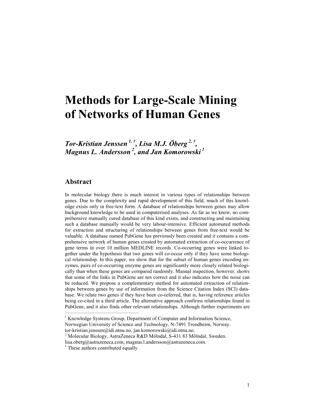 Methods for Large-Scale Mining of Networks of Human Genes