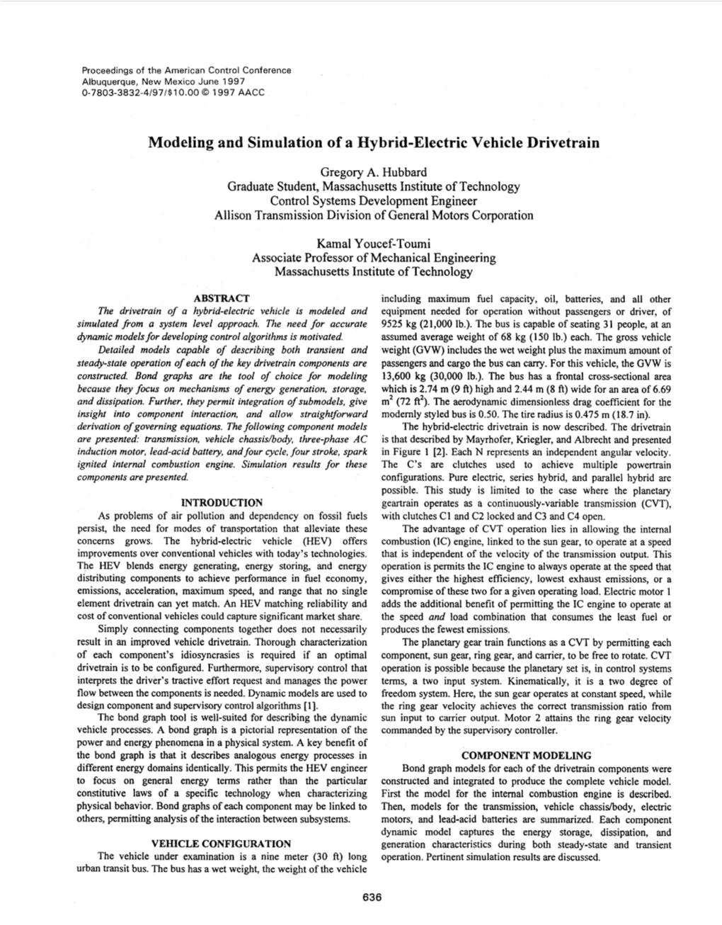 Modeling and Simulation of a Hybrid-Electric Vehicle Drivetrain