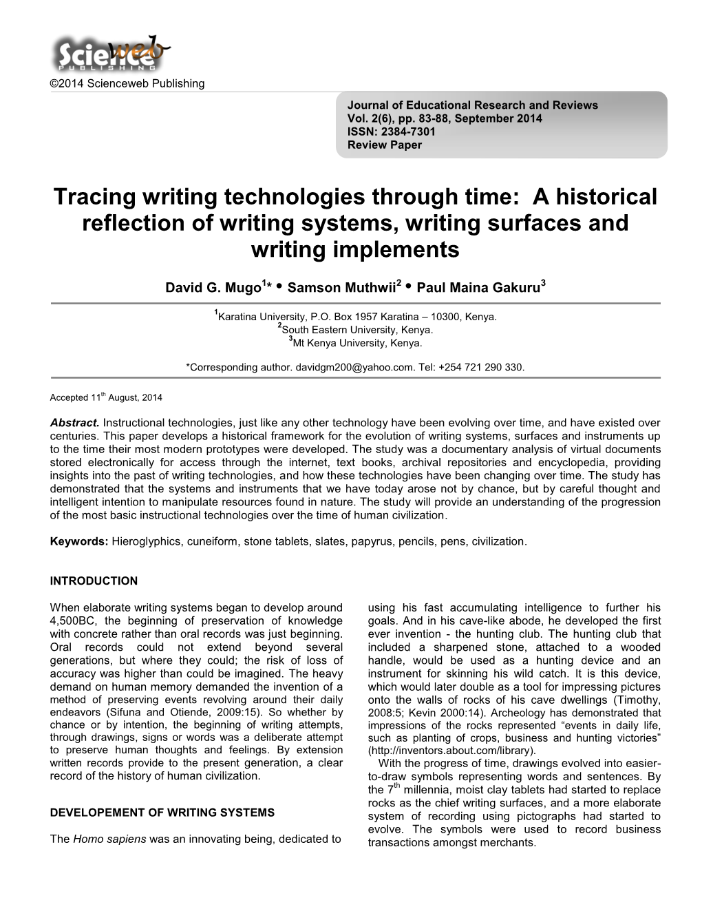 Tracing Writing Technologies Through Time: a Historical Reflection of Writing Systems, Writing Surfaces and Writing Implements