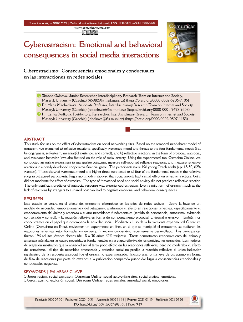 Cyberostracism: Emotional and Behavioral Consequences in Social Media Interactions