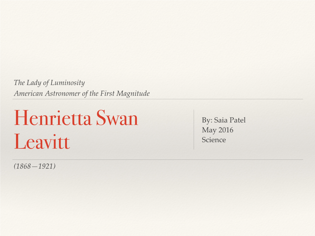 Henrietta Leavitt's Life