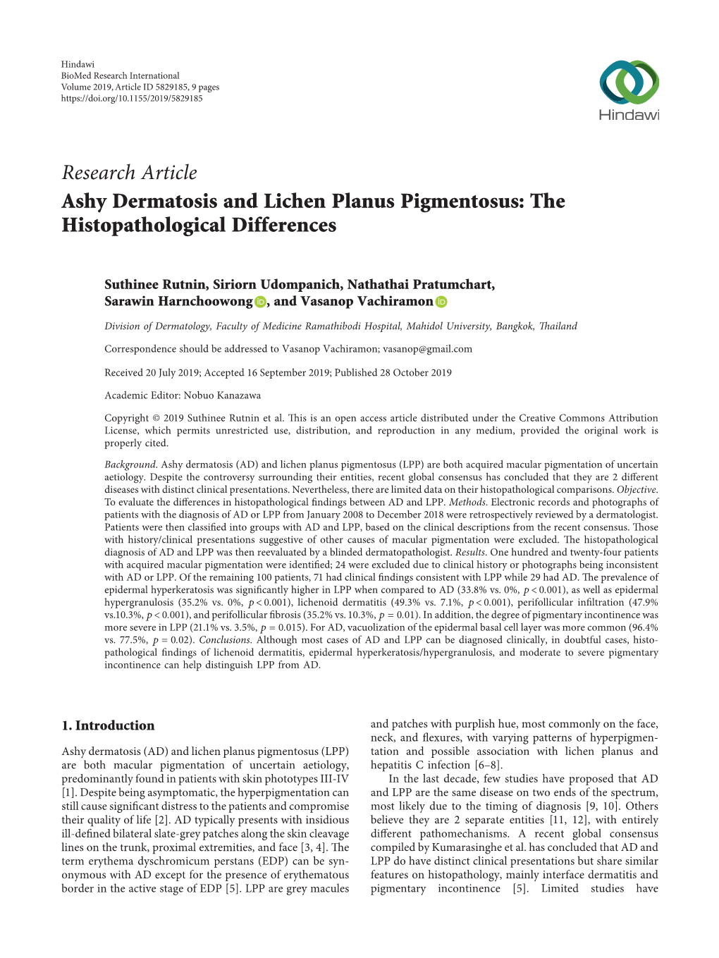 Ashy Dermatosis and Lichen Planus Pigmentosus: the Histopathological Differences