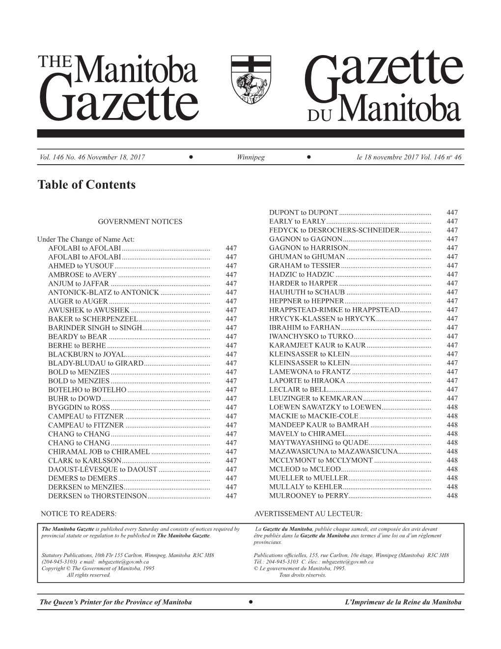 Gazette GDU Manitoba Vol