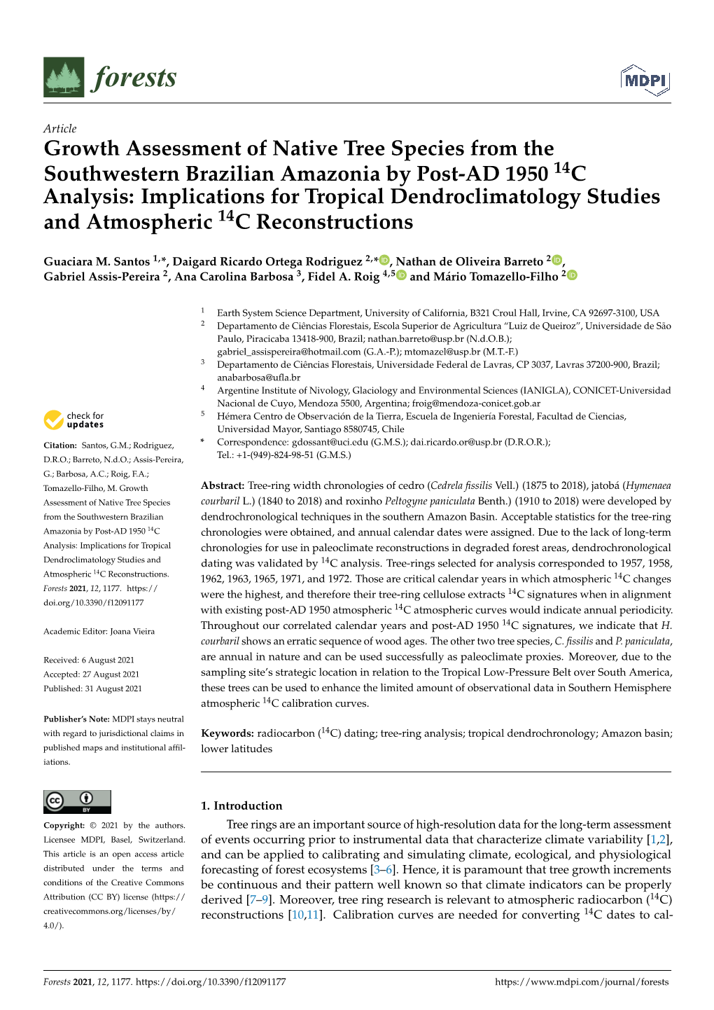 Growth Assessment of Native Tree Species from The