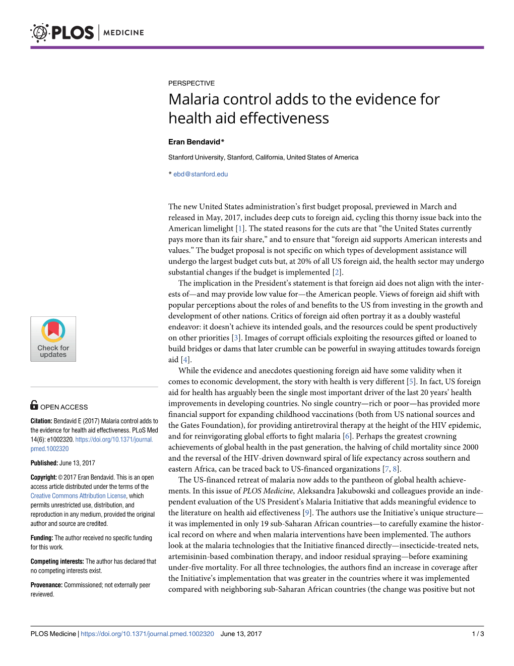 Malaria Control Adds to the Evidence for Health Aid Effectiveness