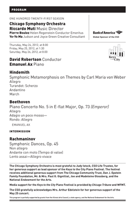 David Robertson Conductor Emanuel Ax Piano Hindemith Symphonic Metamorphosis on Themes by Carl Maria Von Weber Beethoven Piano C
