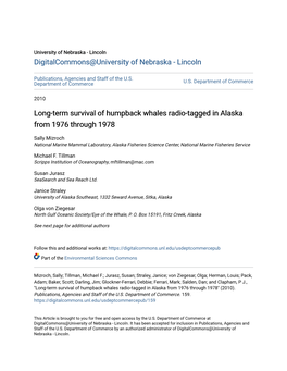 Long-Term Survival of Humpback Whales Radio-Tagged in Alaska from 1976 Through 1978
