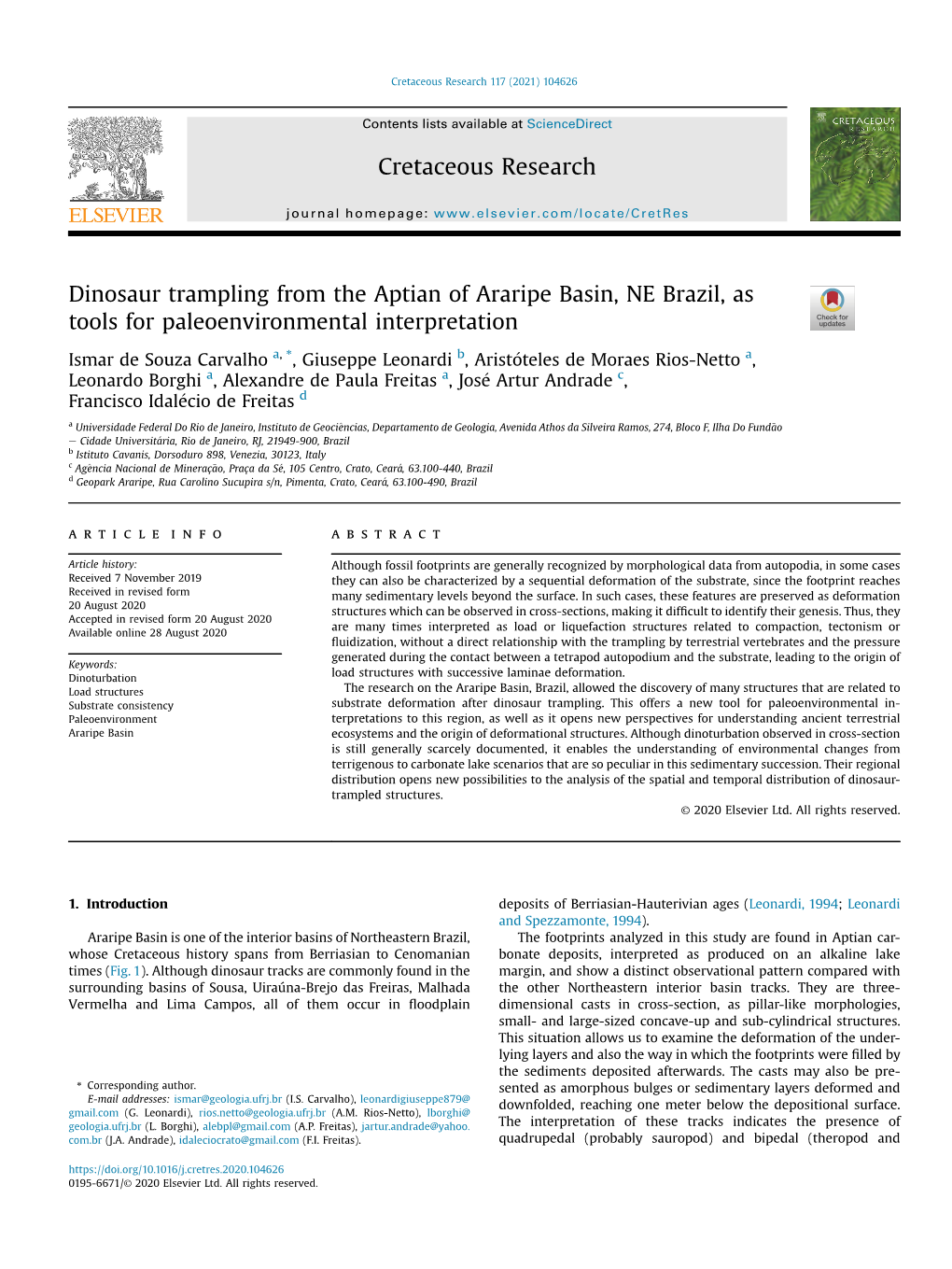 Dinosaur Trampling from the Aptian of Araripe Basin, NE Brazil, As Tools for Paleoenvironmental Interpretation