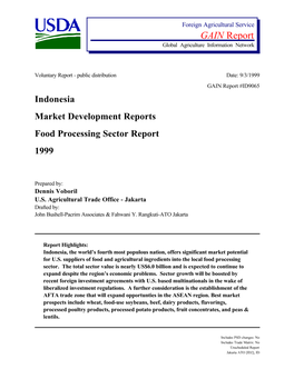 Indonesia Market Development Reports Food Processing Sector Report 1999