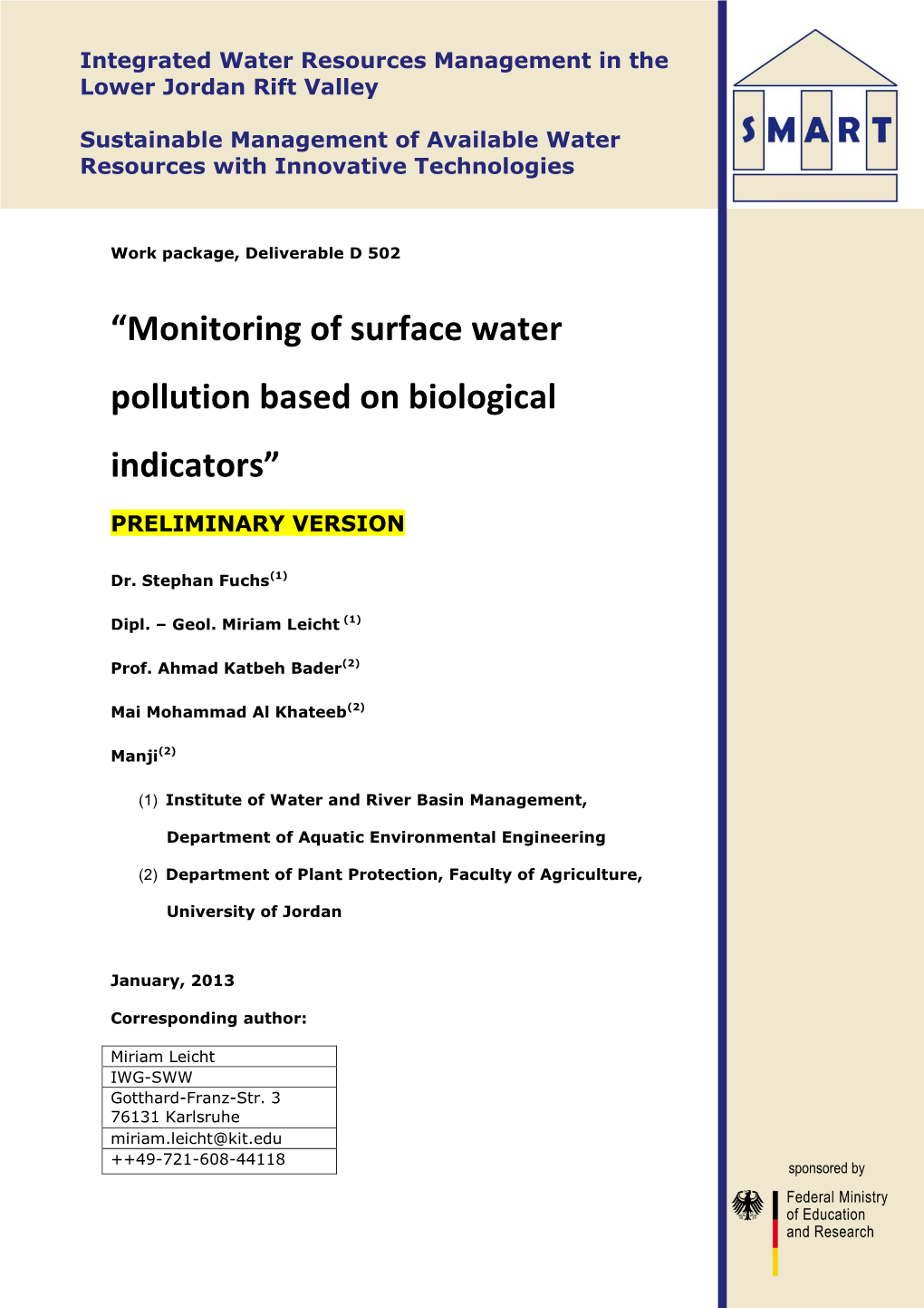 D 502 Monitoring of Surface Water Pollution Based on Biological