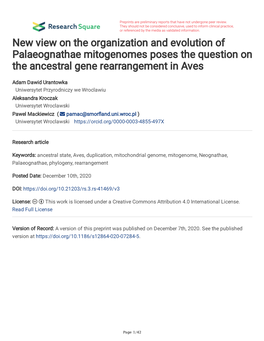 New View on the Organization and Evolution of Palaeognathae Mitogenomes Poses the Question on the Ancestral Gene Rearrangement in Aves