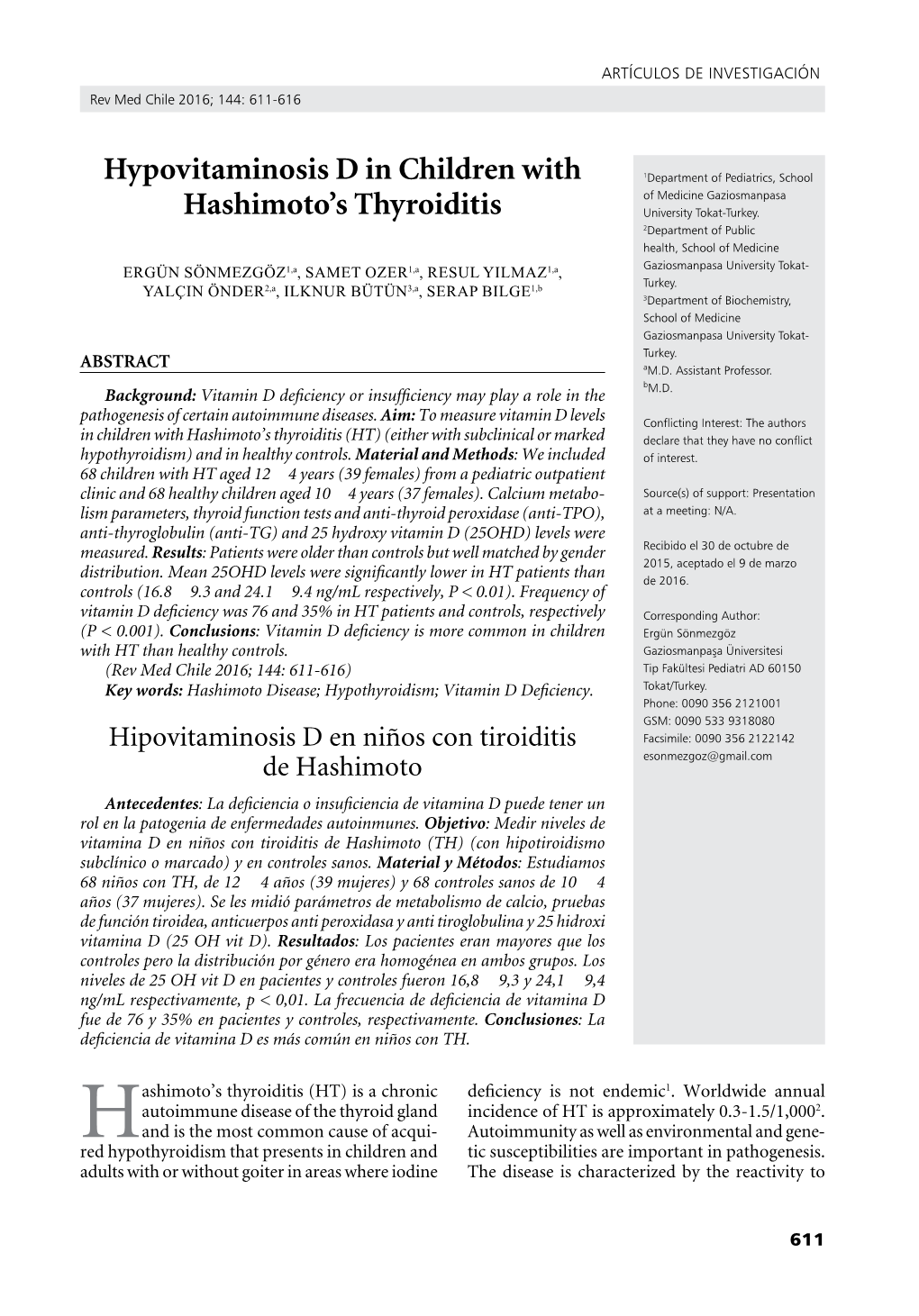 Hypovitaminosis D in Children with Hashimoto's Thyroiditis