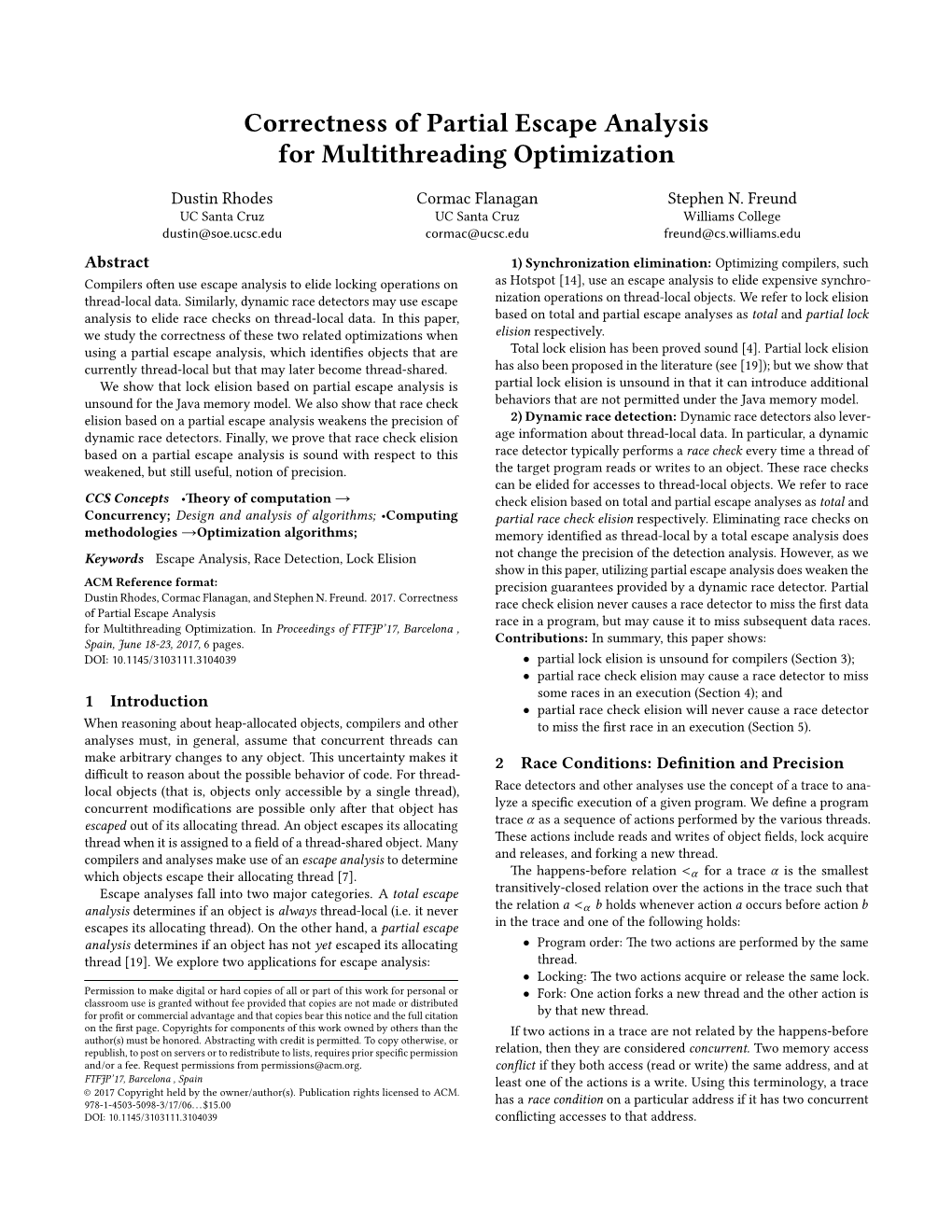 Correctness of Partial Escape Analysis for Multithreading Optimization