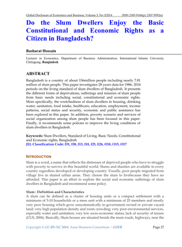 Do the Slum Dwellers Enjoy the Basic Constitutional and Economic Rights As a Citizen in Bangladesh?