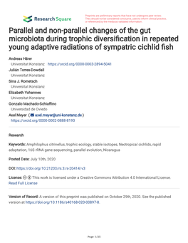 Parallel and Non-Parallel Changes of the Gut Microbiota During Trophic Diversifcation in Repeated Young Adaptive Radiations of Sympatric Cichlid Fsh