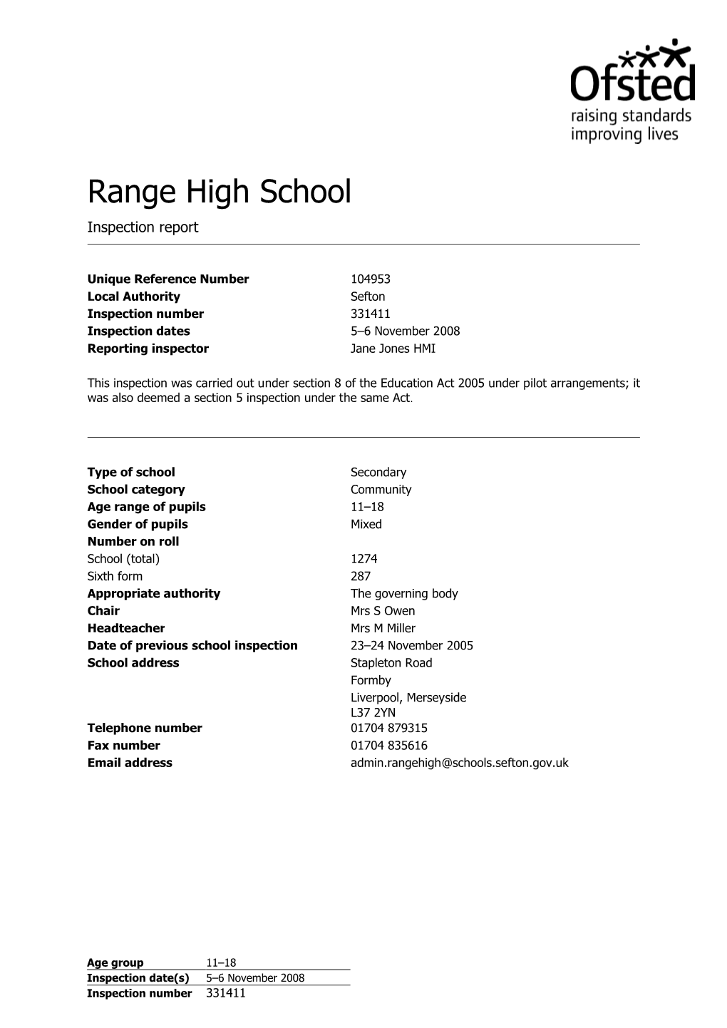 Range High School Inspection Report