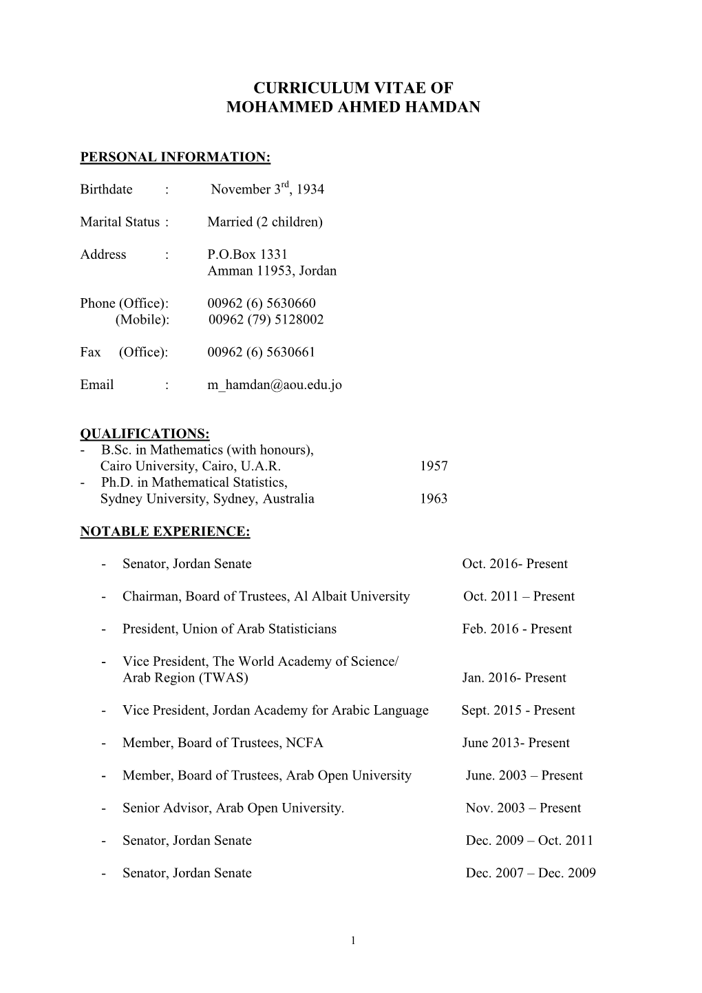 Curriculum Vitae of Mohammed Ahmed Hamdan