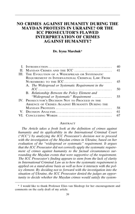 No Crimes Against Humanity During the Maydan Protests in Ukraine? Or the Icc Prosecutor’S Flawed Interpretation of Crimes Against Humanity?