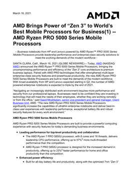 AMD Brings Power of “Zen 3” to World's Best Mobile Processors for Business(1)