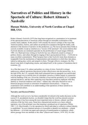 Robert Altman's Nashville Hassan Melehy, University of North Carolina at Chapel Hill, USA
