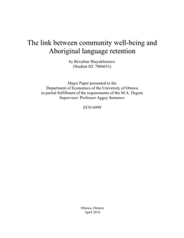 The Link Between Community Well-Being and Aboriginal Language Retention