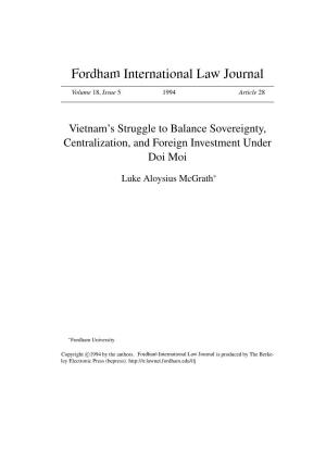 Vietnam's Struggle to Balance Sovereignty, Centralization, and Foreign Investment Under Doi Moi