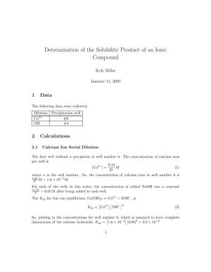 Determination of the Solubility Product of an Ionic Compound