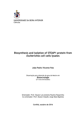 Biosynthesis and Isolation of STEAP1 Protein from Escherichia Coli Cells Lysates