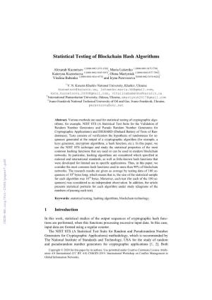 Statistical Testing of Blockchain Hash Algorithms