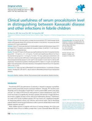 Clinical Usefulness of Serum Procalcitonin Level in Distinguishing Between Kawasaki Disease and Other Infections in Febrile Children