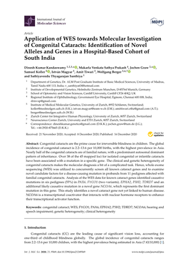 Application of WES Towards Molecular Investigation of Congenital Cataracts: Identiﬁcation of Novel Alleles and Genes in a Hospital-Based Cohort of South India