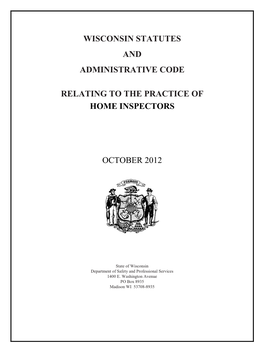 Wisconsin Statutes and Administrative Code Relating to the Practice Of