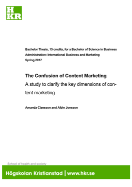 Tent Marketing a Study to Clarify the Key Dimensions of Con- Tent Marketing