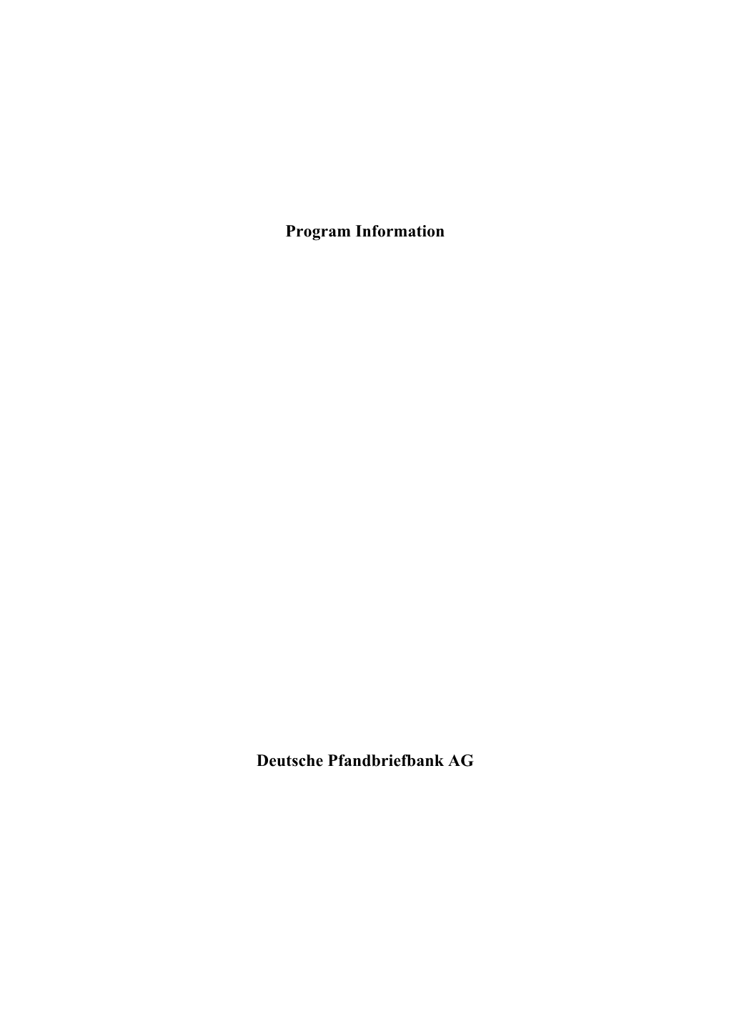 Program Information Deutsche Pfandbriefbank AG