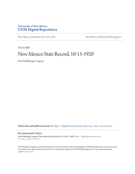 New Mexico State Record, 10-15-1920 State Publishing Company