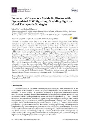 Endometrial Cancer As a Metabolic Disease with Dysregulated PI3K Signaling: Shedding Light on Novel Therapeutic Strategies