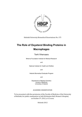 The Role of Oxysterol Binding Proteins in Macrophages