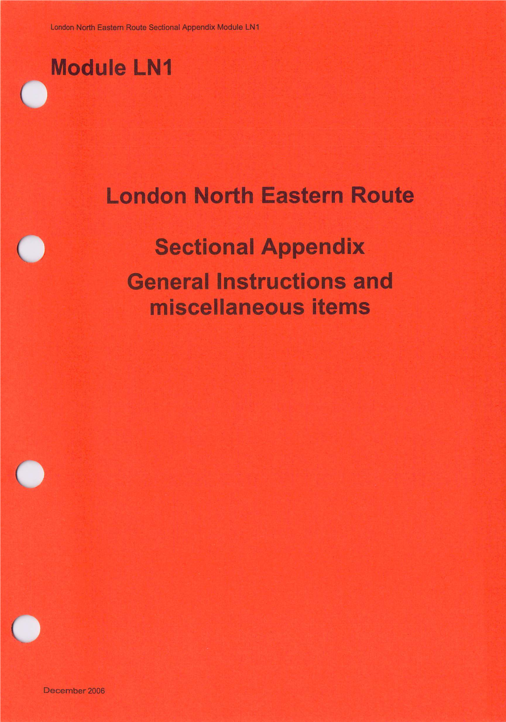 Module LN1 on No H Eastern Route Sectional Appendix General