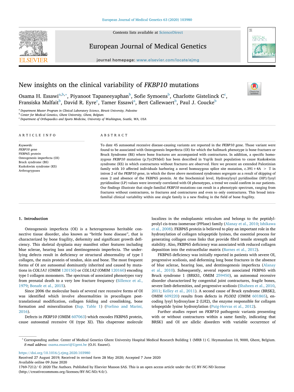 New Insights on the Clinical Variability of FKBP10 Mutations T ∗ Osama H