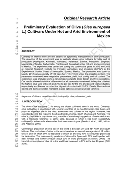 Original Research Article Preliminary Evaluation of Olive (Olea Europaea