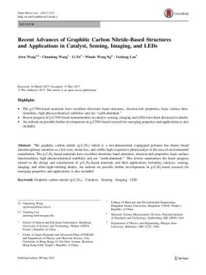 Recent Advances of Graphitic Carbon Nitride-Based Structures and Applications in Catalyst, Sensing, Imaging, and Leds