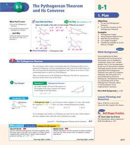 The Pythagorean Theorem and Its Converse 417 Skills Handbook, P