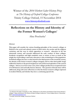 Reflections on the History and Identity of the Former Women's Colleges1