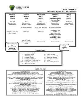 WEEK of MAY 10 DEVOTIONS: Praveen NEXT WEEK: Boonstra