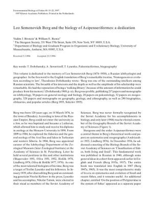 Leo Semenovich Berg and the Biology of Acipenseriformes: a Dedication